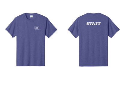 NYC Factory Custom Logo Staff T-Shirt, Rustic Lettering - Your Logo + Back - Heather Purple