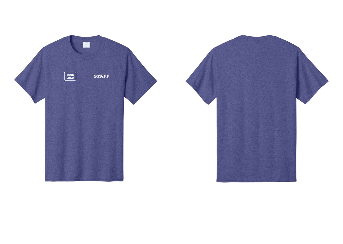 NYC Factory Custom Logo Staff T-Shirt, Rustic Lettering - STAFF + Your Logo - Heather Purple