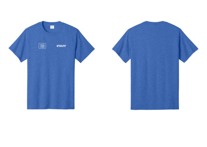 NYC Factory Custom Logo Staff T-Shirt, Rustic Lettering - STAFF + Your Logo - Heather Royal