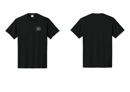 NYC Factory Custom Logo Staff T-Shirt, Rustic Lettering - Your Logo Only - Black