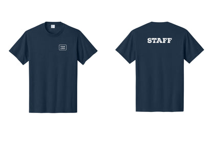 NYC Factory Custom Logo Staff T-Shirt, Rustic Lettering - Your Logo + Back - Navy
