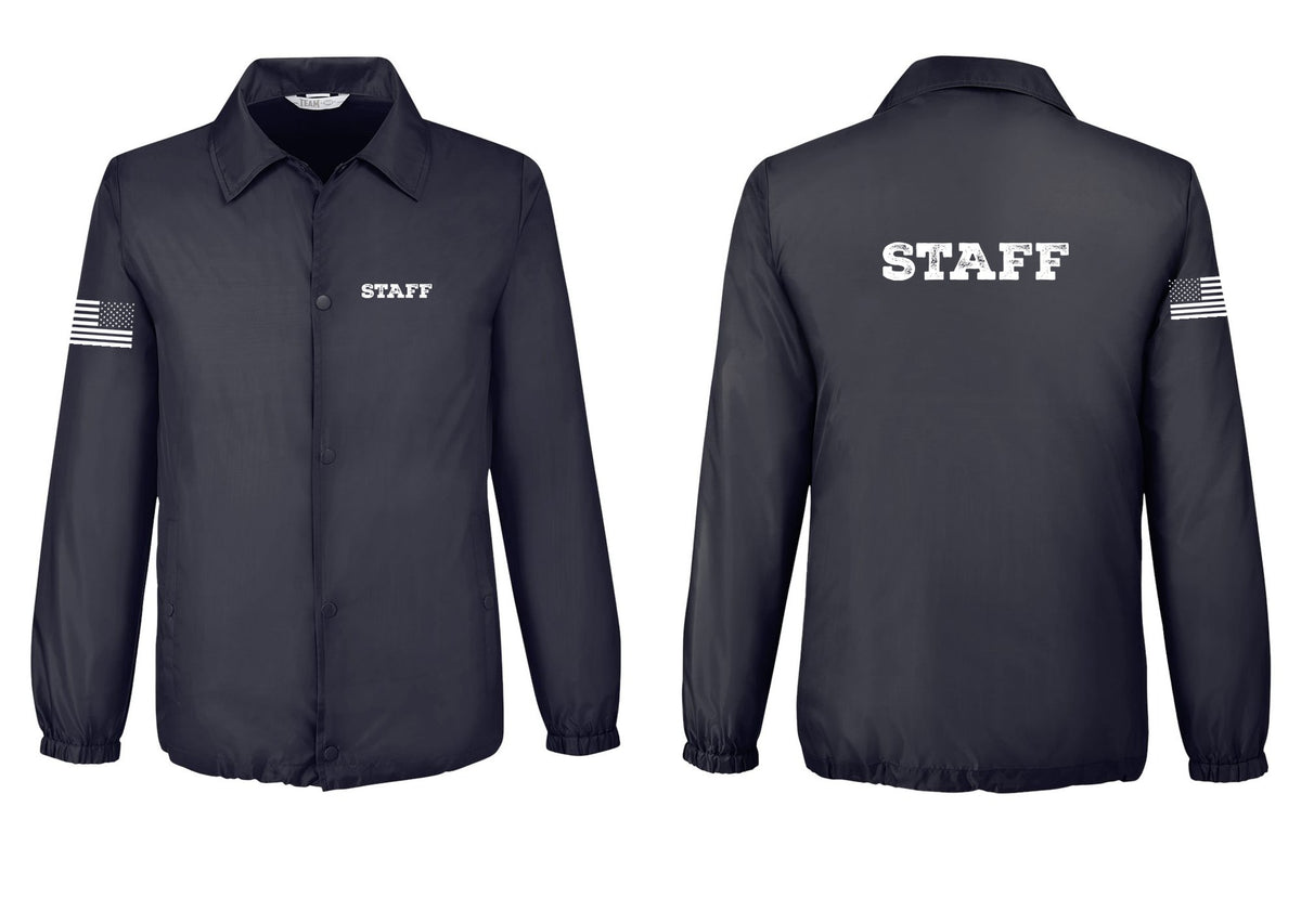 NYC Factory Staff Snap-Front Coaches Jacket (Rustic) - Chest + Back + US Flag Sleeve - Black