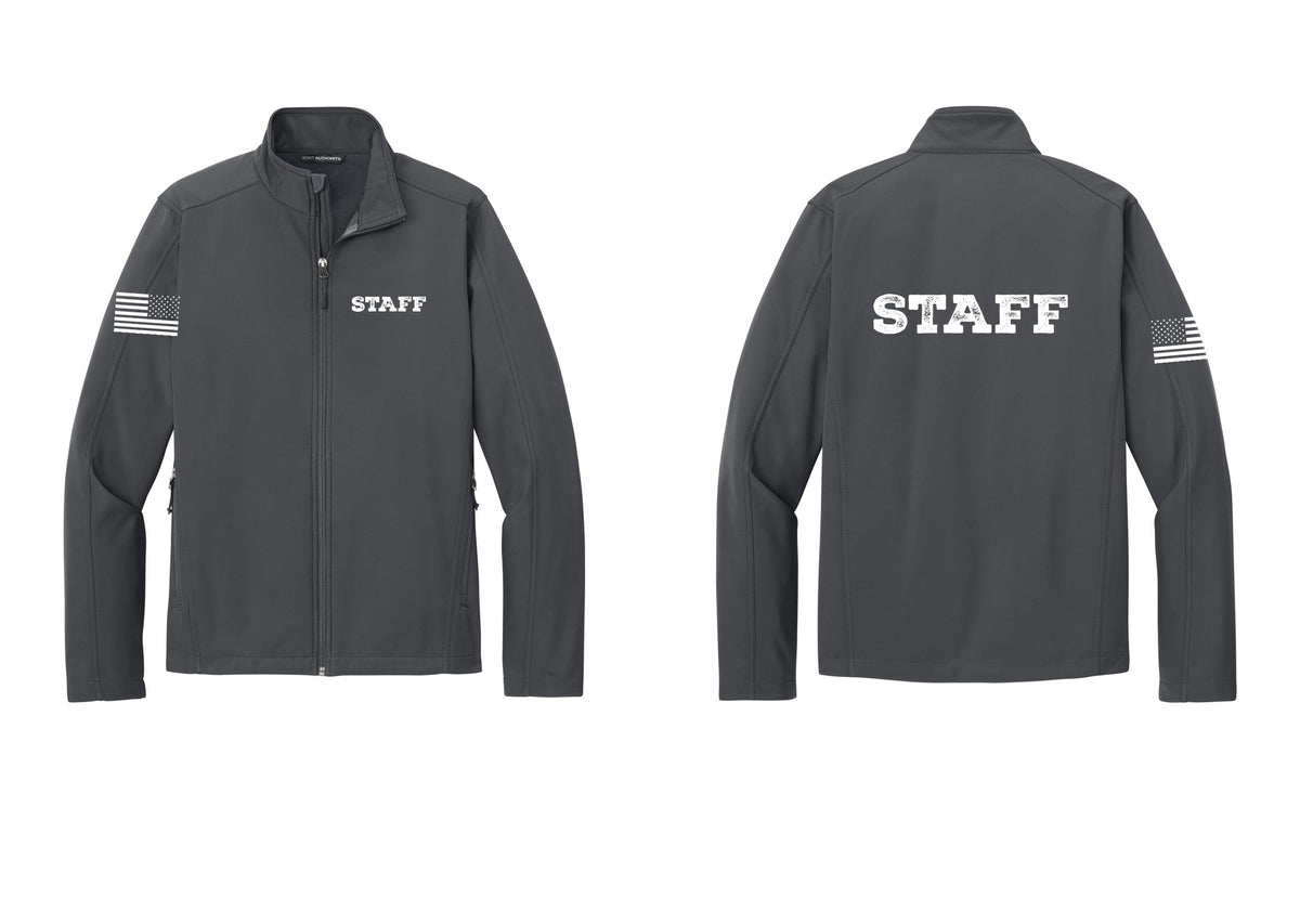 NYC Factory Staff Soft Shell Jacket (Rustic) - Chest + Back + US Flag Sleeve - Battleship Grey