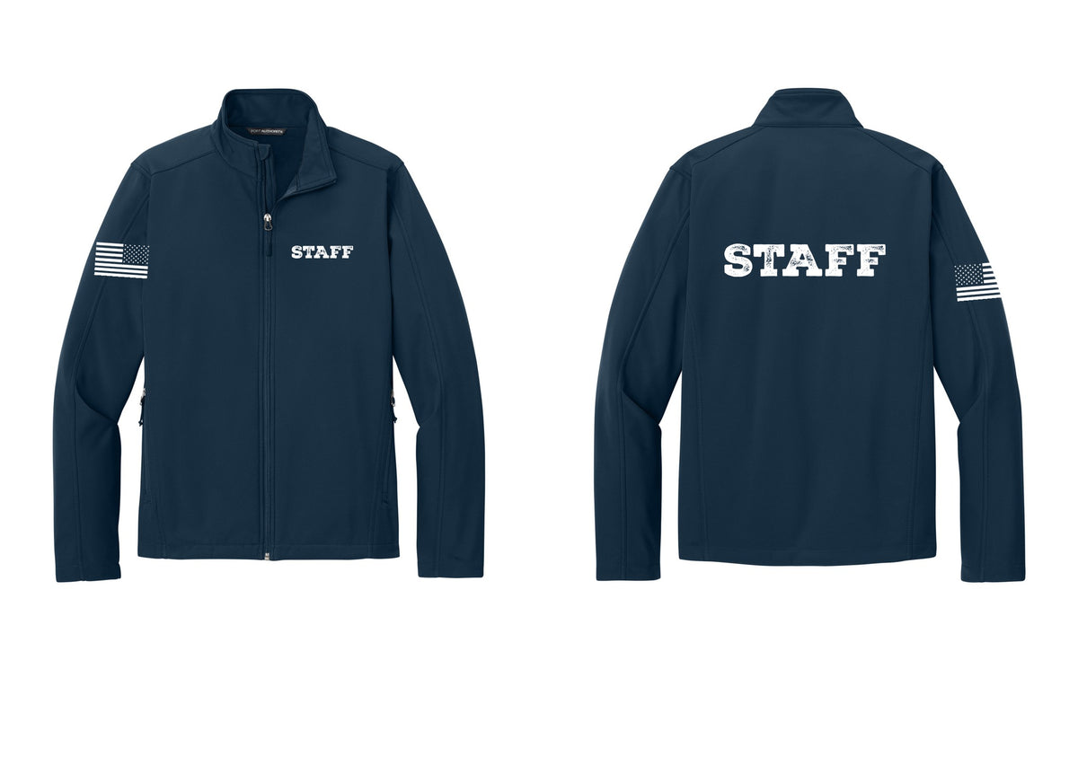 NYC Factory Staff Soft Shell Jacket (Rustic) - Chest + Back + US Flag Sleeve - Dress Blue Navy