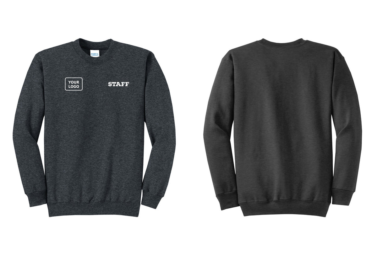 NYC Factory Custom Logo Staff Cotton Fleece Crewneck Sweatshirt (Rustic) - STAFF + Your Logo - Dark Heather Grey