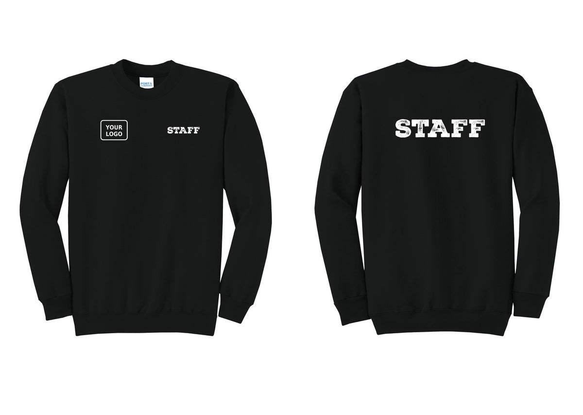 NYC Factory Custom Logo Staff Cotton Fleece Crewneck Sweatshirt (Rustic) - STAFF + Your Logo + Back - Black