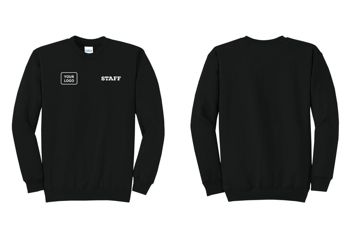 NYC Factory Custom Logo Staff Cotton Fleece Crewneck Sweatshirt (Rustic) - STAFF + Your Logo - Black
