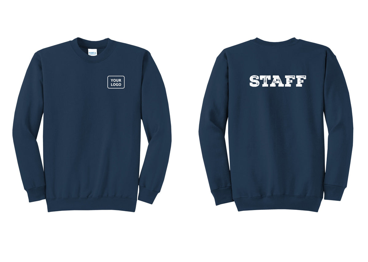 NYC Factory Custom Logo Staff Cotton Fleece Crewneck Sweatshirt (Rustic) - Your Logo + Back - Navy
