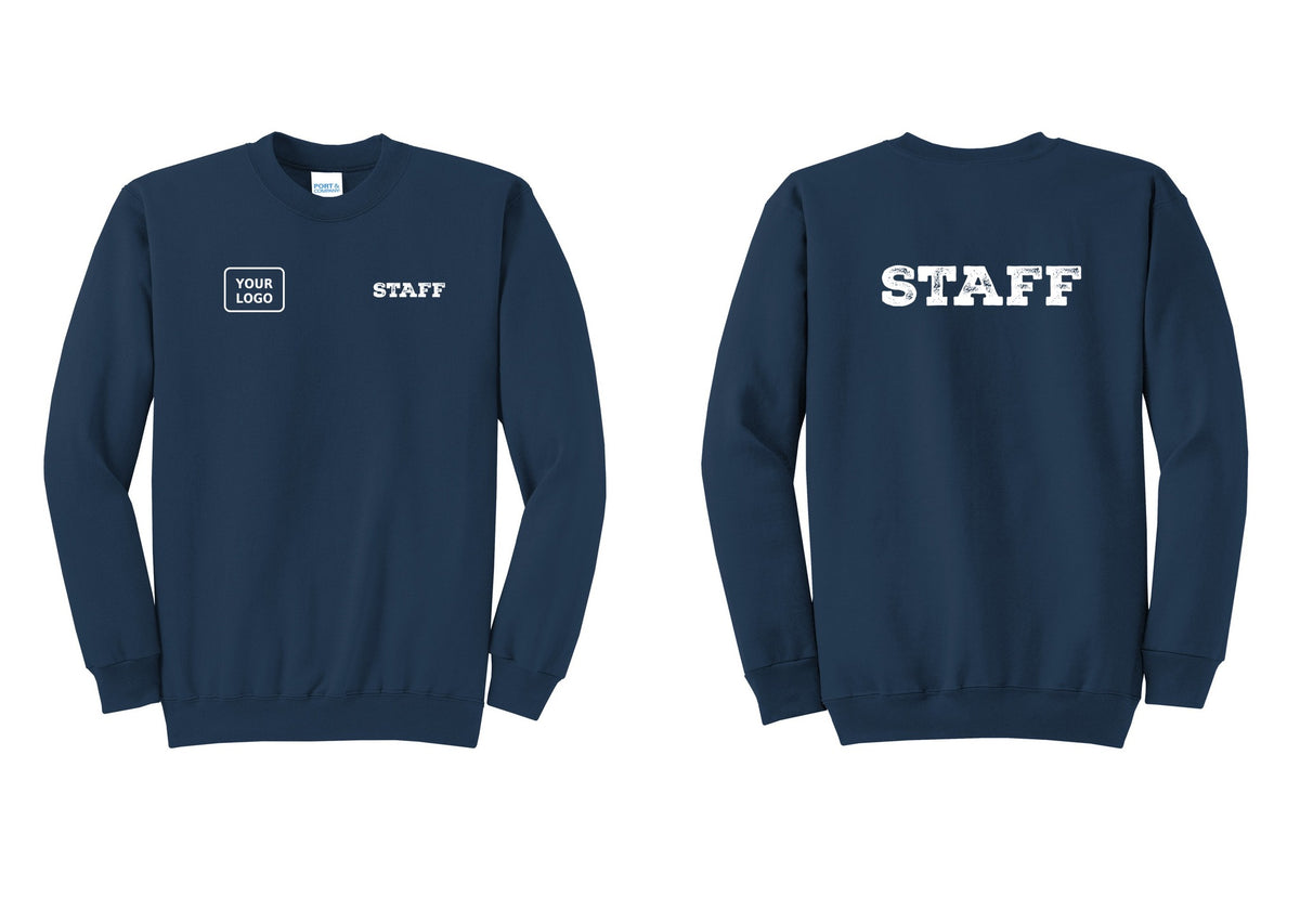 NYC Factory Custom Logo Staff Cotton Fleece Crewneck Sweatshirt (Rustic) - STAFF + Your Logo + Back - Navy