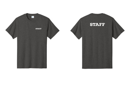 NYC Factory Staff T-Shirt, Rustic Lettering - Chest + Back - Dark Heather Grey