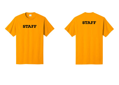 NYC Factory Staff T-Shirt, Rustic Lettering - Front + Back - Gold