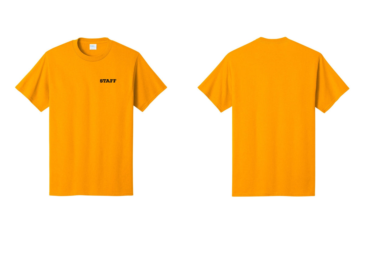 NYC Factory Staff T-Shirt, Rustic Lettering - Chest Only - Gold