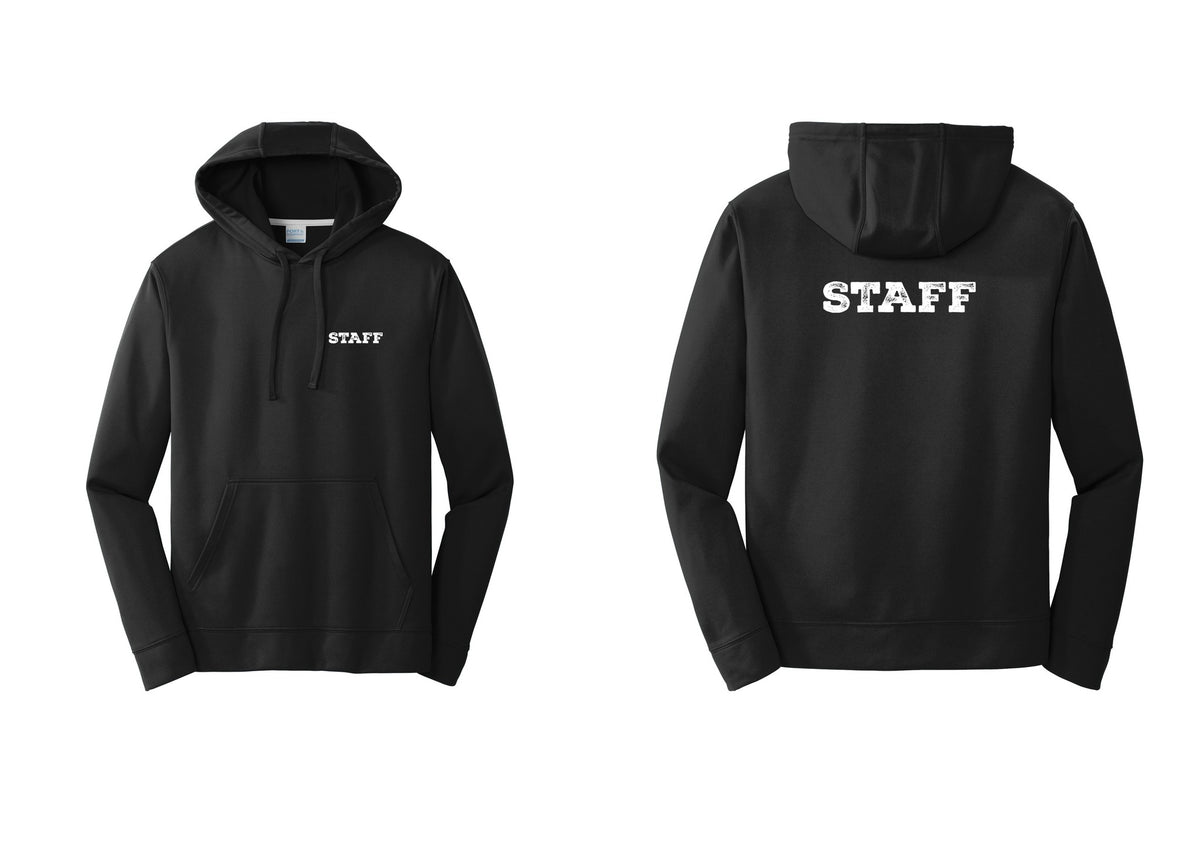 NYC Factory Staff Performance Hooded Fleece Pullover Sweatshirt (Rustic) - Chest + Back - Black
