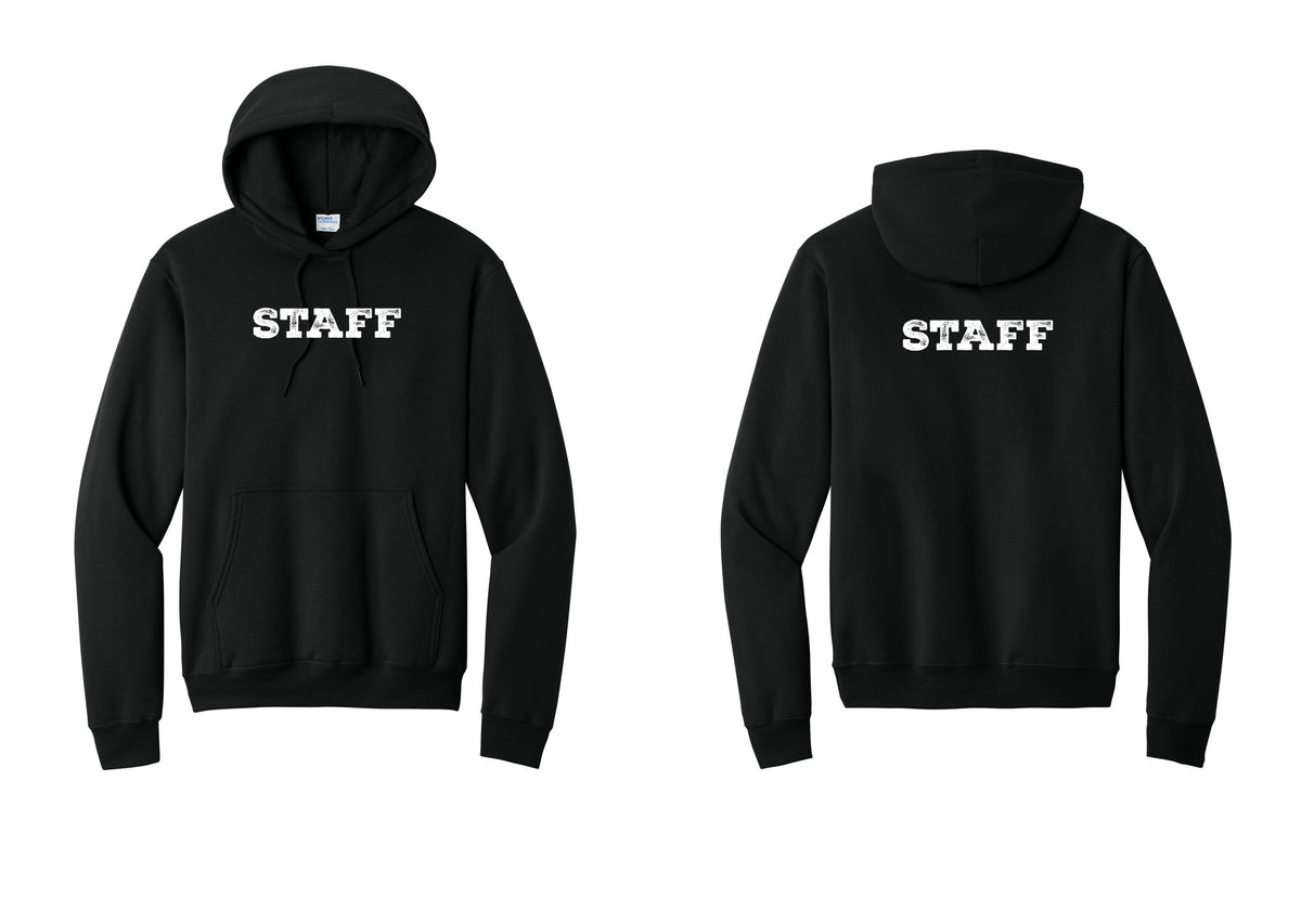 NYC Factory Staff Cotton Fleece Pullover Hoodie (Rustic) - Front + Back - Black