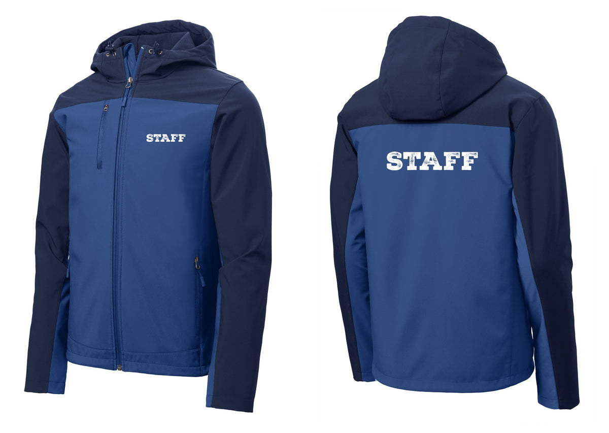NYC Factory Staff Hooded Soft Shell Jacket (Rustic) - Chest + Back - Night Sky Blue / Dress Blue Navy