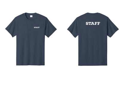 NYC Factory Staff T-Shirt, Rustic Lettering - Chest + Back - Heather Navy