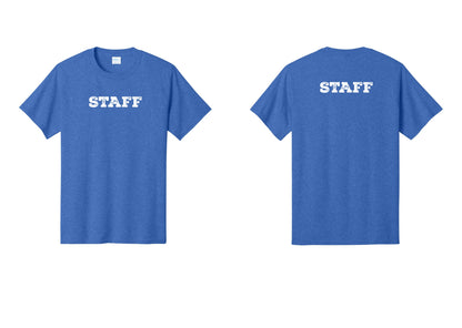NYC Factory Staff T-Shirt, Rustic Lettering - Front + Back - Heather Royal