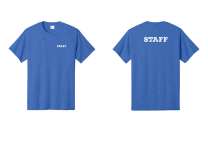 NYC Factory Staff T-Shirt, Rustic Lettering - Chest + Back - Heather Royal