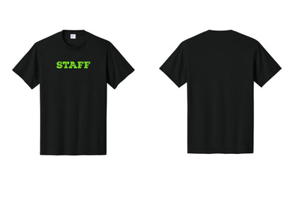 NYC Factory Staff T-Shirt, Rustic Lettering - Front Only - Black / Neon