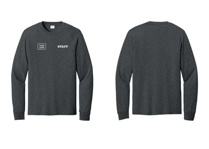 NYC Factory Custom Logo Staff Cotton Long Sleeve T-Shirt (Rustic) - STAFF + Your Logo - Dark Heather Grey