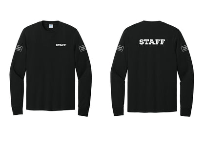 NYC Factory Custom Logo Staff Cotton Long Sleeve T-Shirt (Rustic) - Chest + Back + Your Logo Sleeves - Black