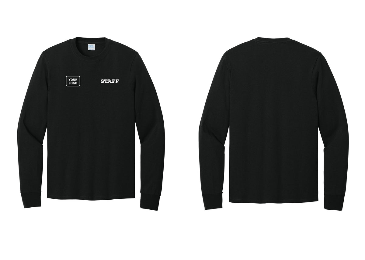 NYC Factory Custom Logo Staff Cotton Long Sleeve T-Shirt (Rustic) - STAFF + Your Logo - Black