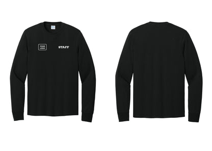 NYC Factory Custom Logo Staff Cotton Long Sleeve T-Shirt (Rustic) - STAFF + Your Logo - Black