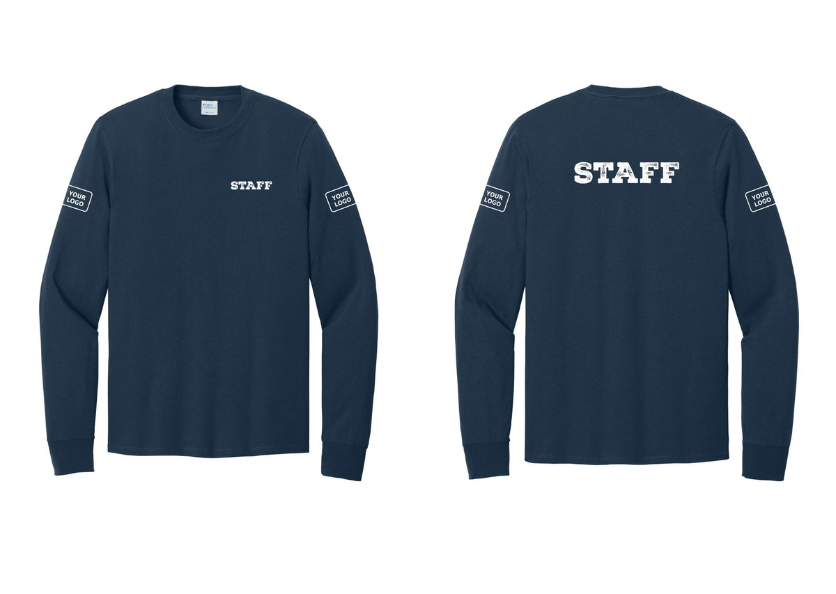NYC Factory Custom Logo Staff Cotton Long Sleeve T-Shirt (Rustic) - Chest + Back + Your Logo Sleeves - Navy