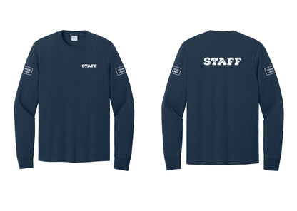 NYC Factory Custom Logo Staff Cotton Long Sleeve T-Shirt (Rustic) - Chest + Back + Your Logo Sleeves - Navy