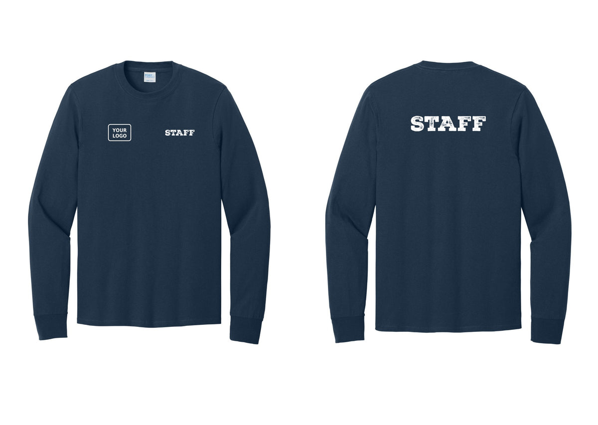NYC Factory Custom Logo Staff Cotton Long Sleeve T-Shirt (Rustic) - STAFF + Your Logo + Back - Navy