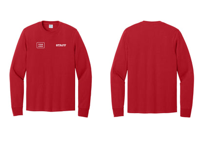 NYC Factory Custom Logo Staff Cotton Long Sleeve T-Shirt (Rustic) - STAFF + Your Logo - Red