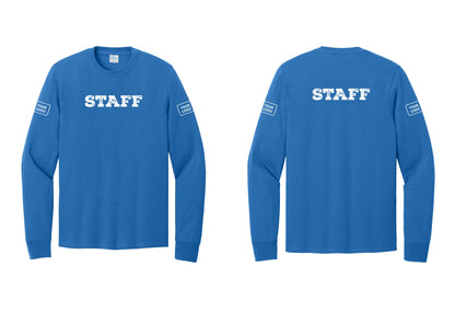 NYC Factory Custom Logo Staff Cotton Long Sleeve T-Shirt (Rustic) - Front + Back + Your Logo Sleeves - Royal