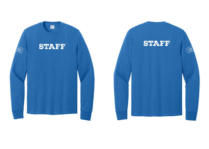 NYC Factory Custom Logo Staff Cotton Long Sleeve T-Shirt (Rustic) - Front + Back + Your Logo Sleeve - Royal