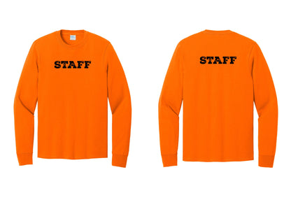 NYC Factory Staff Cotton Long Sleeve T-Shirt (Rustic) - Front + Back - Safety Orange