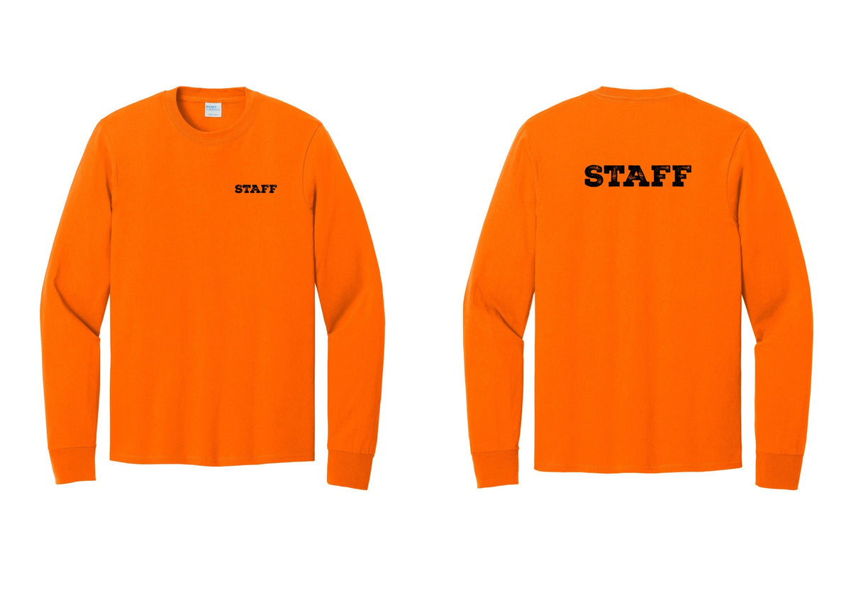 NYC Factory Staff Cotton Long Sleeve T-Shirt (Rustic) - Chest + Back - Safety Orange