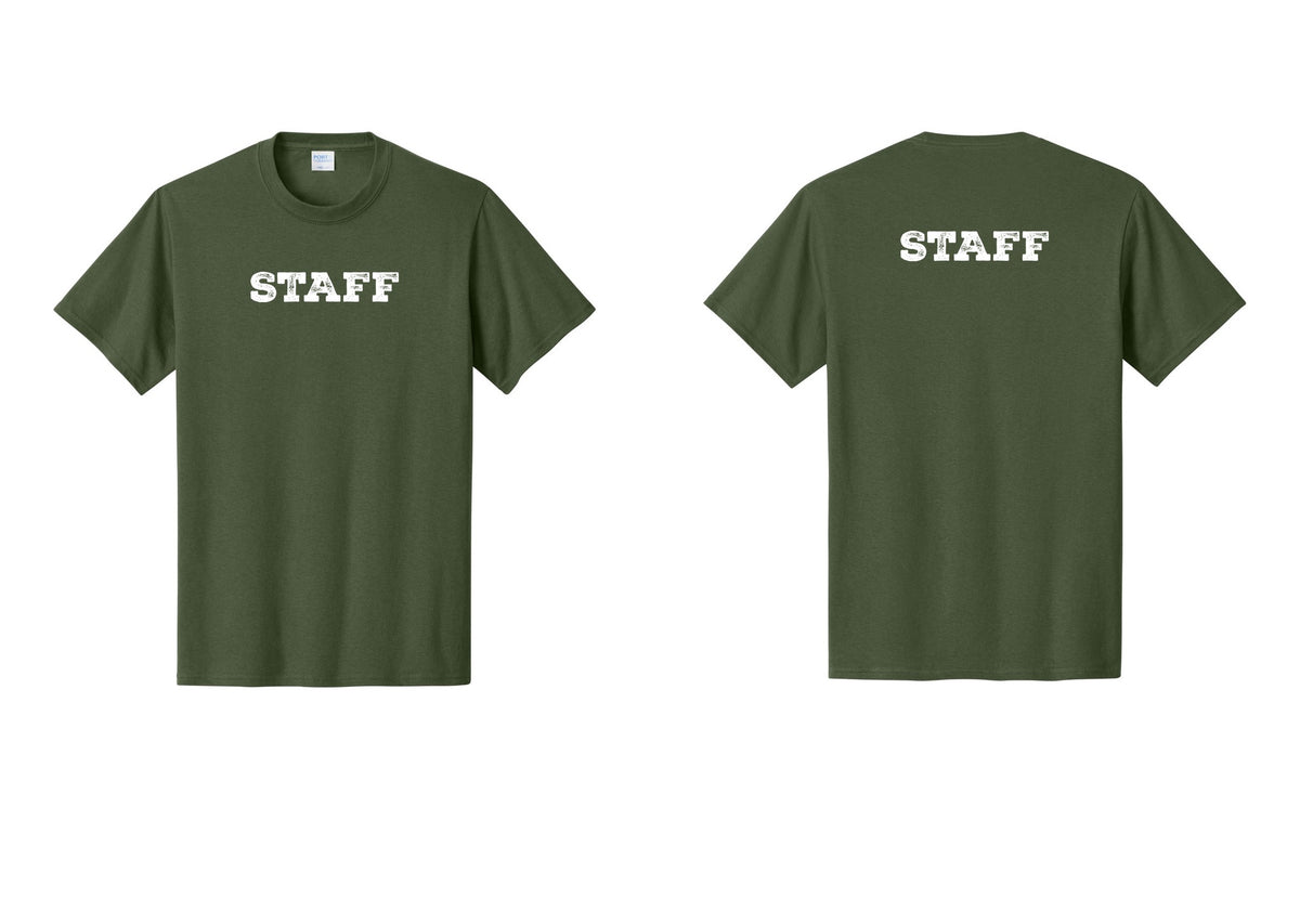 NYC Factory Staff T-Shirt, Rustic Lettering - Front + Back - Olive