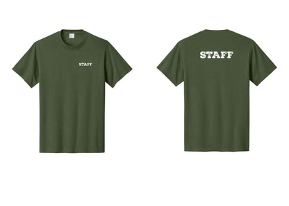 NYC Factory Staff T-Shirt, Rustic Lettering - Chest + Back - Olive