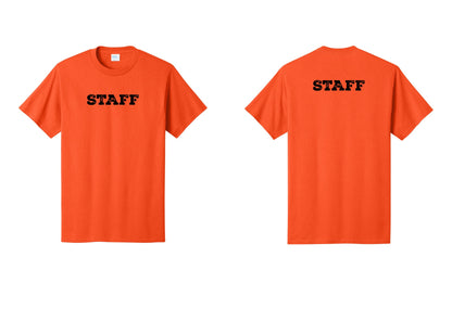 NYC Factory Staff T-Shirt, Rustic Lettering - Front + Back - Orange