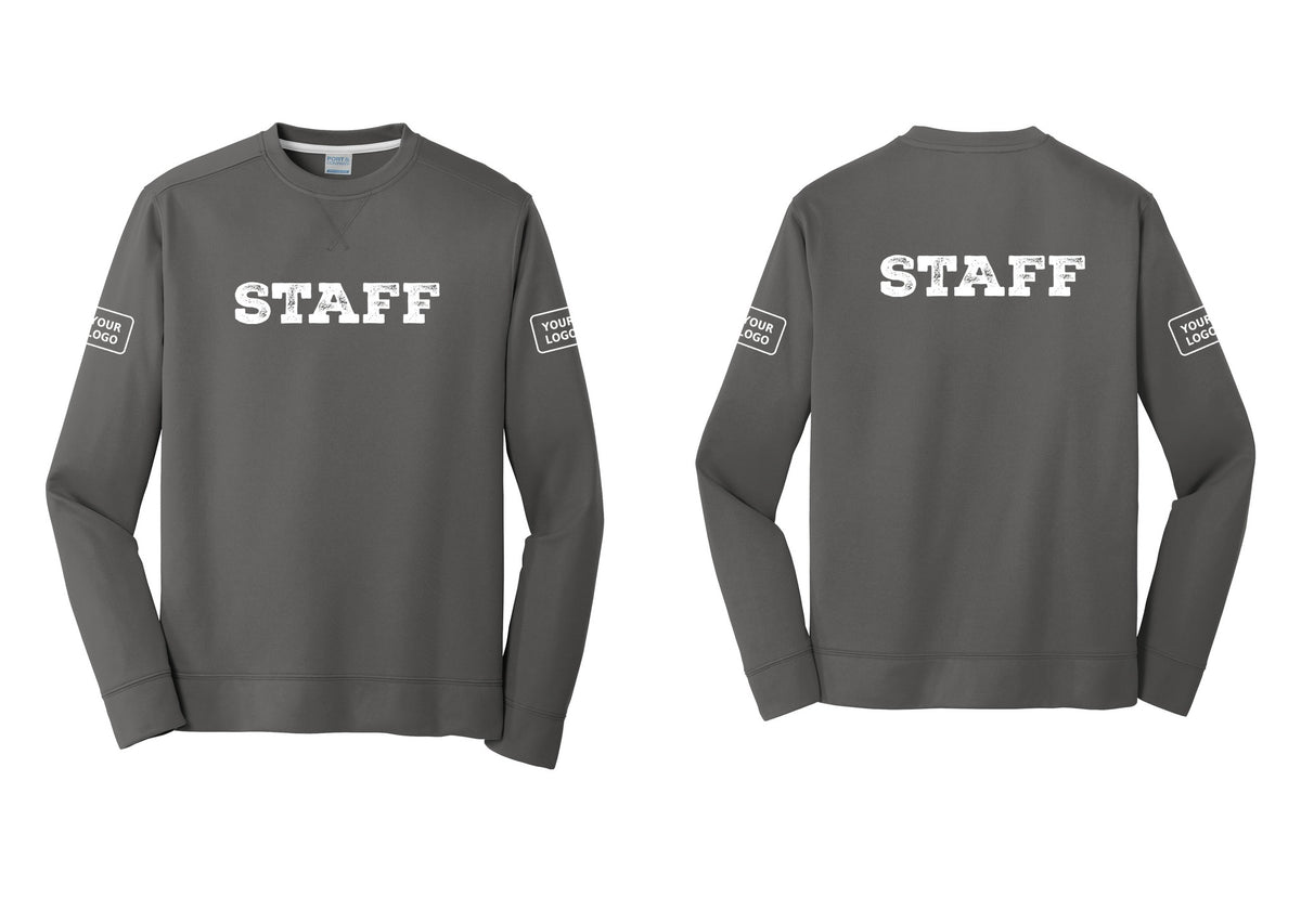 NYC Factory Custom Logo Staff Performance Fleece Crewneck Sweatshirt (Rustic) - Front + Back + Your Logo Sleeves - Charcoal