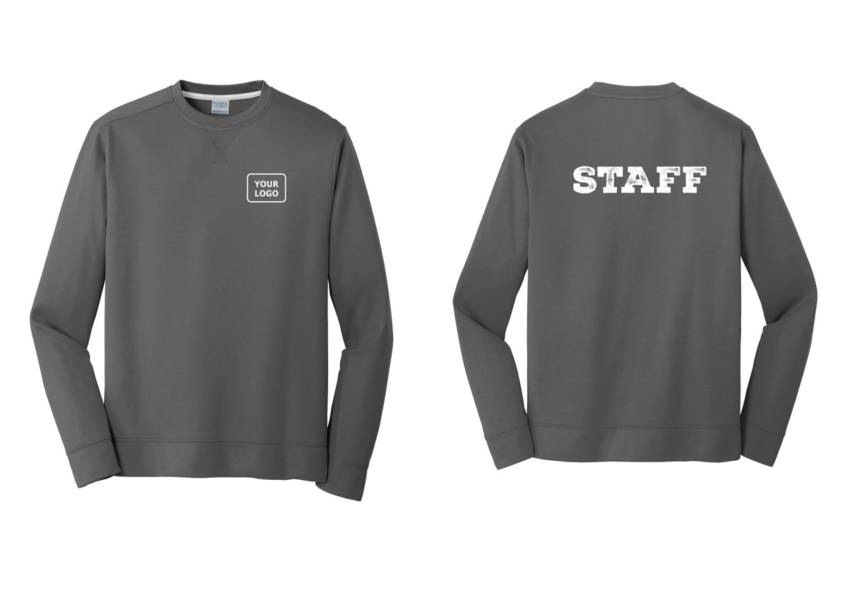 NYC Factory Custom Logo Staff Performance Fleece Crewneck Sweatshirt (Rustic) - Your Logo + Back - Charcoal