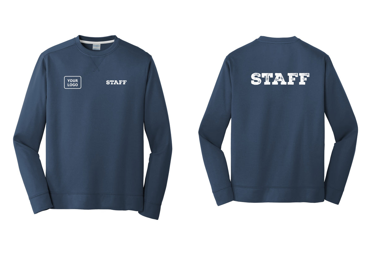 NYC Factory Custom Logo Staff Performance Fleece Crewneck Sweatshirt (Rustic) - STAFF + Your Logo + Back - Navy