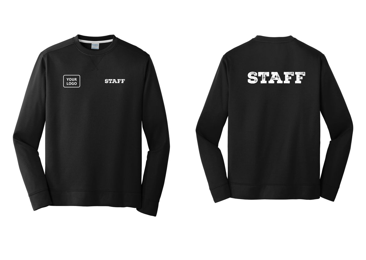 NYC Factory Custom Logo Staff Performance Fleece Crewneck Sweatshirt (Rustic) - STAFF + Your Logo + Back - Black