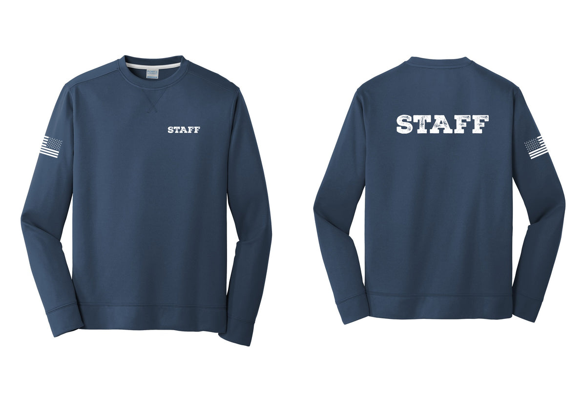 NYC Factory Staff Performance Fleece Crewneck Sweatshirt (Rustic) - Chest + Back + US Flag Sleeve - Navy