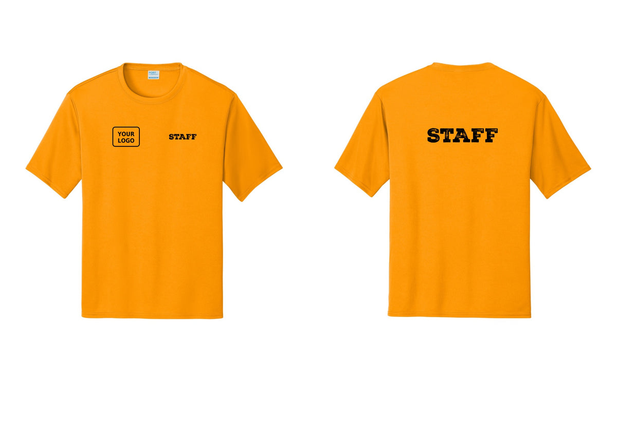 NYC Factory Custom Logo Staff Performance T-Shirt (Rustic) - STAFF + Your Logo + Back - Gold