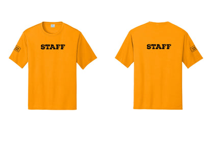 NYC Factory Custom Logo Staff Performance T-Shirt (Rustic) - Front + Back + Your Logo Sleeve - Gold