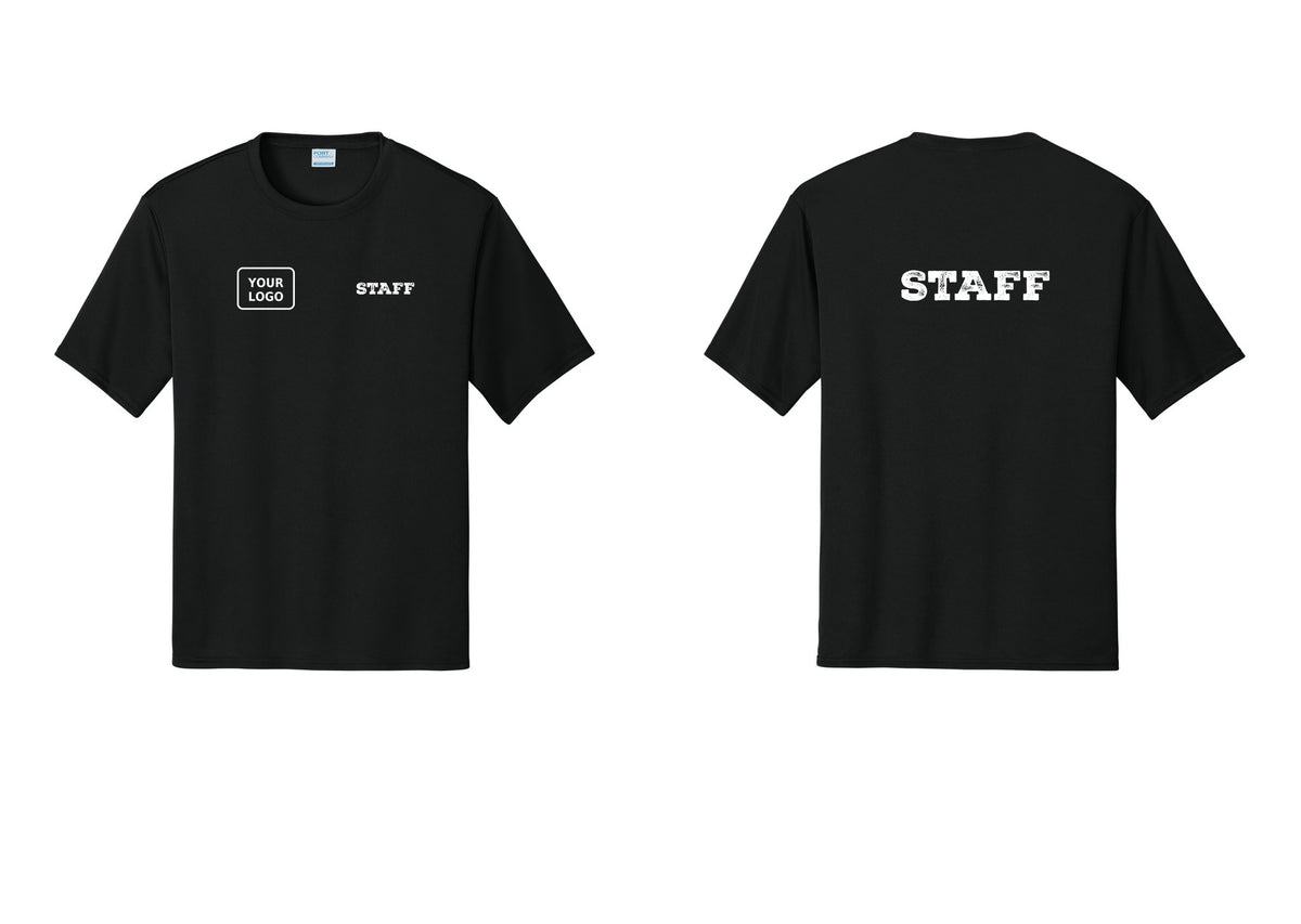 NYC Factory Custom Logo Staff Performance T-Shirt (Rustic) - STAFF + Your Logo + Back - Black