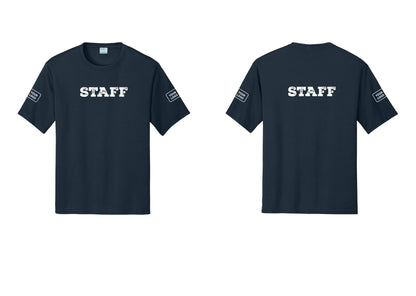 NYC Factory Custom Logo Staff Performance T-Shirt (Rustic) - Front + Back + Your Logo Sleeves - Navy