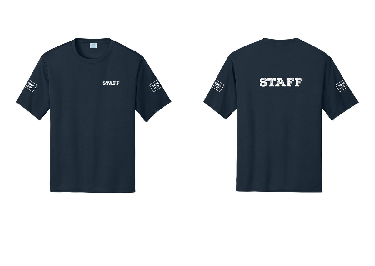 NYC Factory Custom Logo Staff Performance T-Shirt (Rustic) - Chest + Back + Your Logo Sleeves - Navy