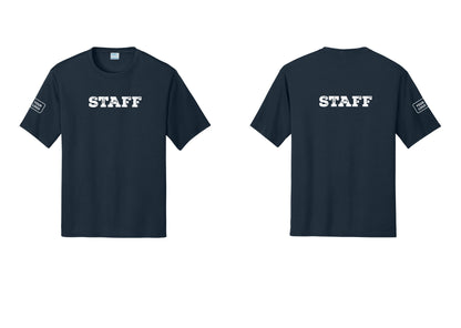 NYC Factory Custom Logo Staff Performance T-Shirt (Rustic) - Front + Back + Your Logo Sleeve - Navy