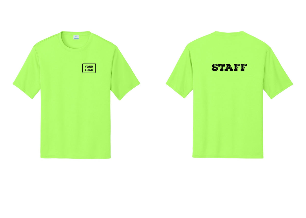 NYC Factory Custom Logo Staff Performance T-Shirt (Rustic) - Your Logo + Back - Neon Green